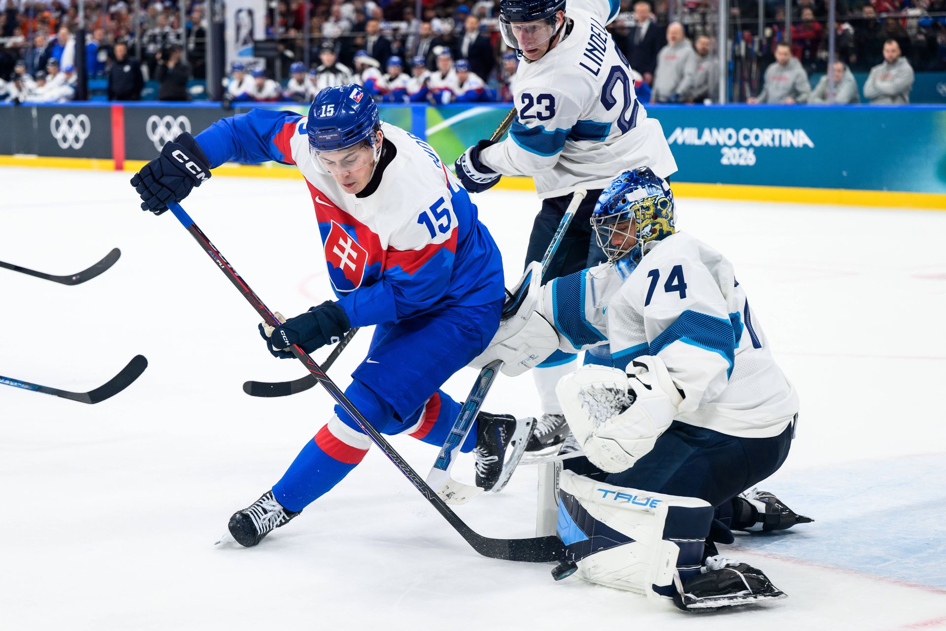 Dalibor Dvorský v zápase Slovensko - Fínsko na ZOH 2026.