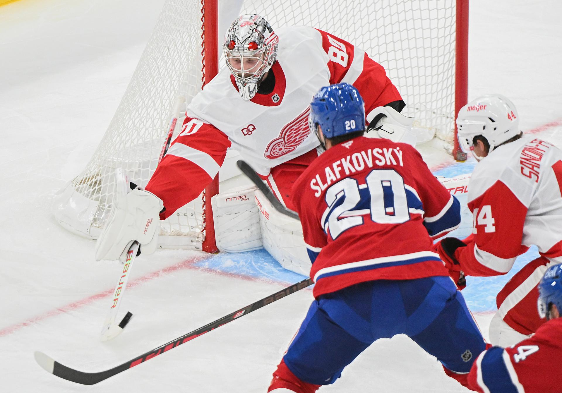 Montreal Canadiens - Detroit Red Wings (Daniil Tarasov, Juraj Slafkovský) / NHL. Zdroj: SITA/AP