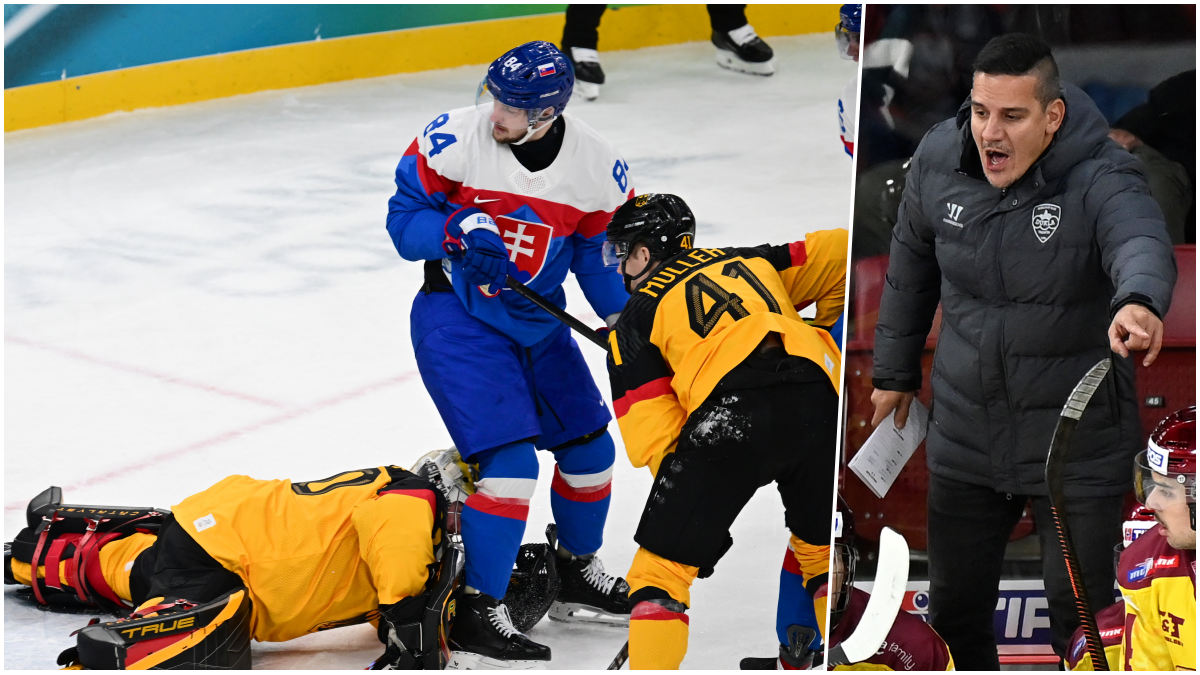 Slováci budú po výhre nad Nemeckom bojovať o medaily, vpravo Branko Radivojevič. Zdroj: TASR