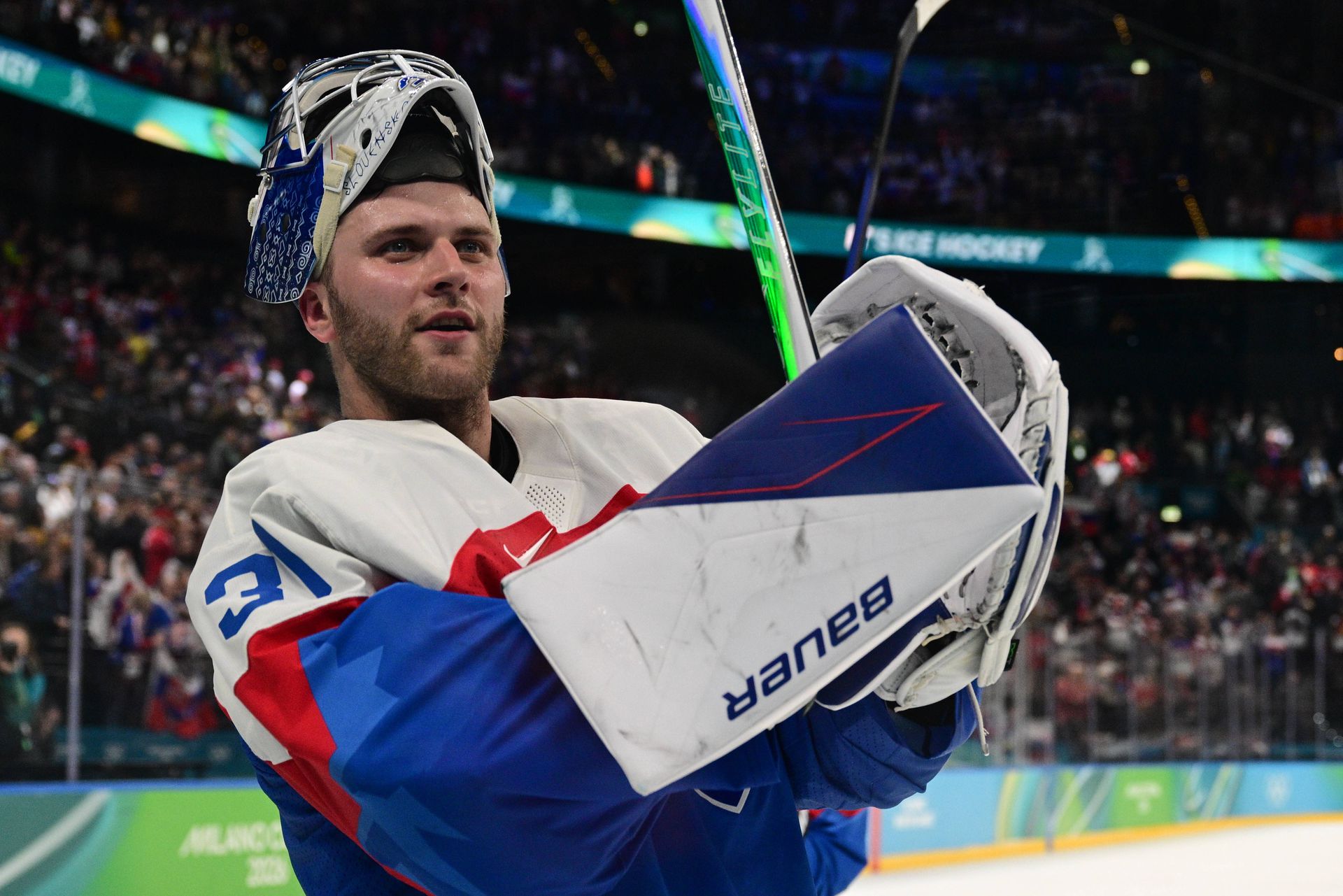 Slovenský brankár Samuel Hlavaj na ZOH 2026.