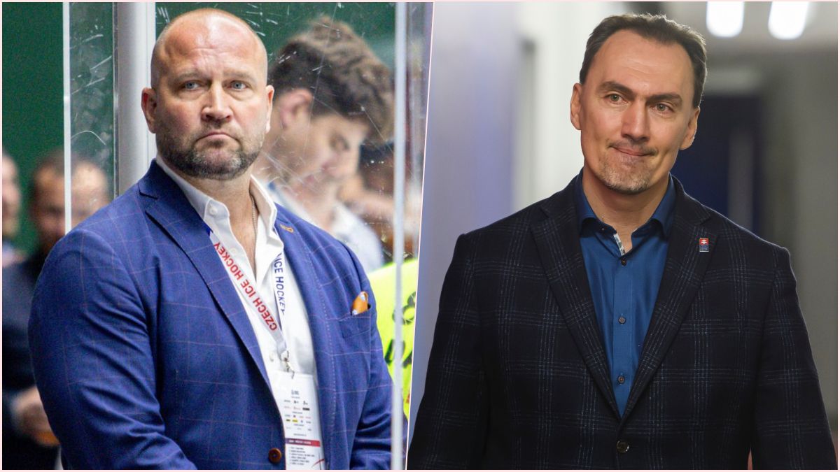 Koláž - generálny manažér českej hokejovej reprezentácie Jiří Šlégr a generálny manažér slovenskej hokejovej reprezentácie Miroslav Šatan. Zdroj: Imago / TASR