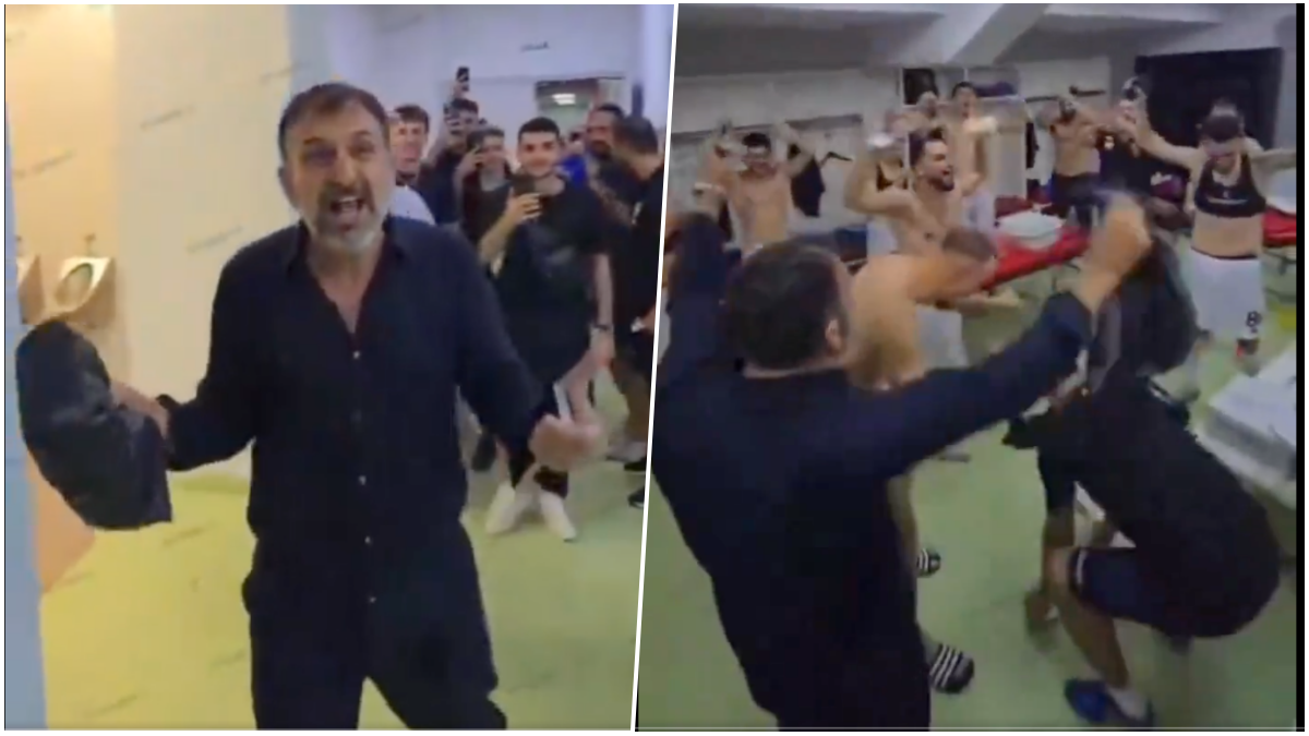 Oslava v šatni Dinama Tirana. Zdroj: X / Ultras Clips