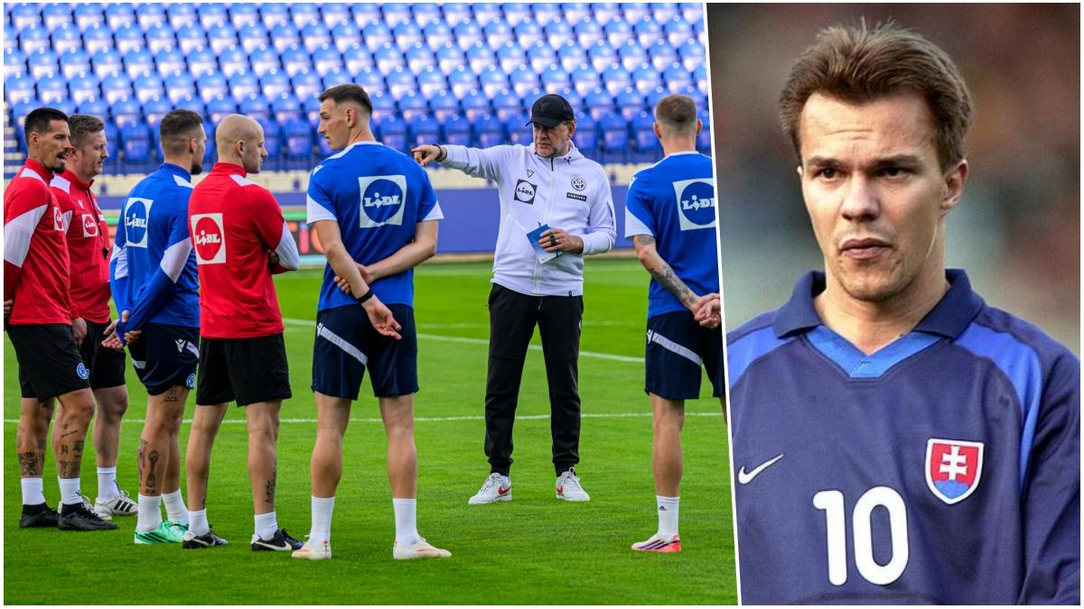 Slovensko / Liga národov / Szilárd Németh (vpravo), tréner Vladimír Weiss a reprezentácia. Zdroj: TASR
