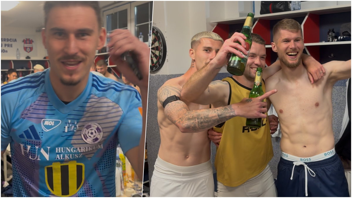 VIDEO Hráči tancovali v uterákoch a pivo tieklo potokom. Zábery zo šatne Komárna