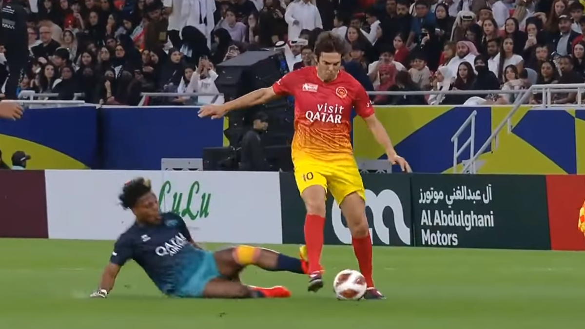 Kaká narrowly escapes serious injury after dangerous foul in charity match in Qatar with soccer legends.