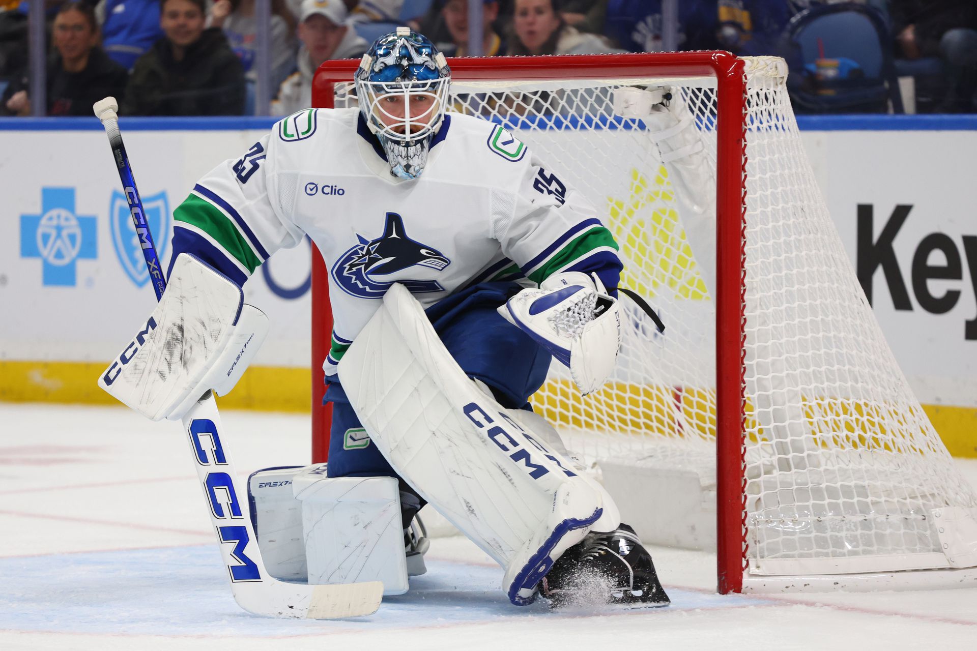 Thatcher Demko v drese Vancouveru Cannucks.
Zdroj: SITA/AP