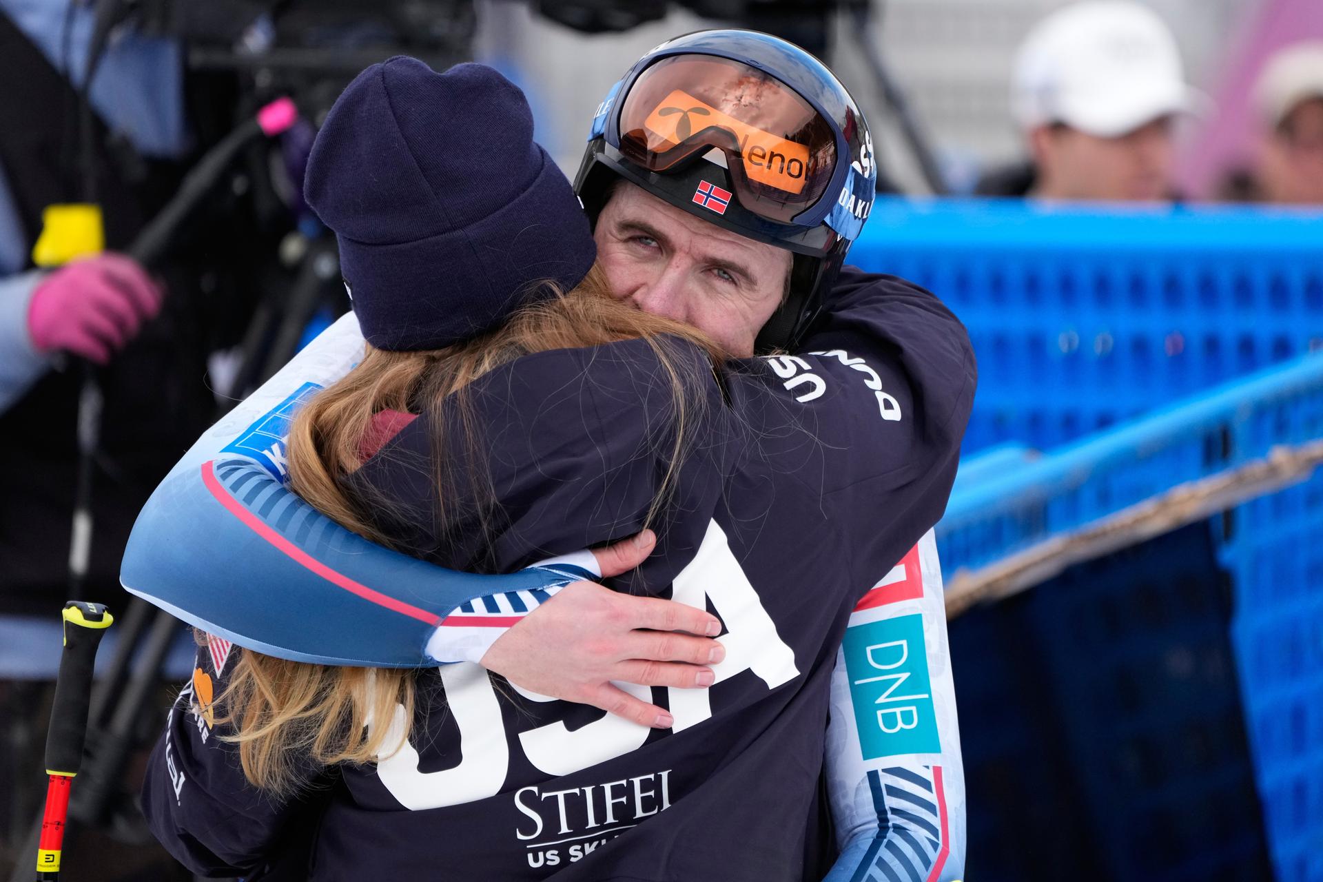 Aleksander Aamodt Kilde a Mikaela Shiffrinová. Zdroj: SITA/AP