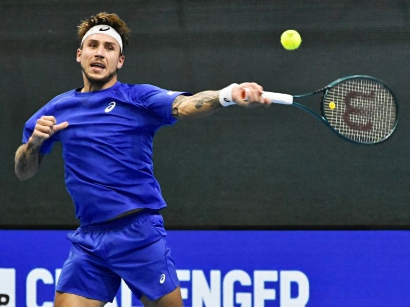 Alex Molčan počas zápasu 1. kola na Slovak Open 2025
Zdroj: www.stz.sk