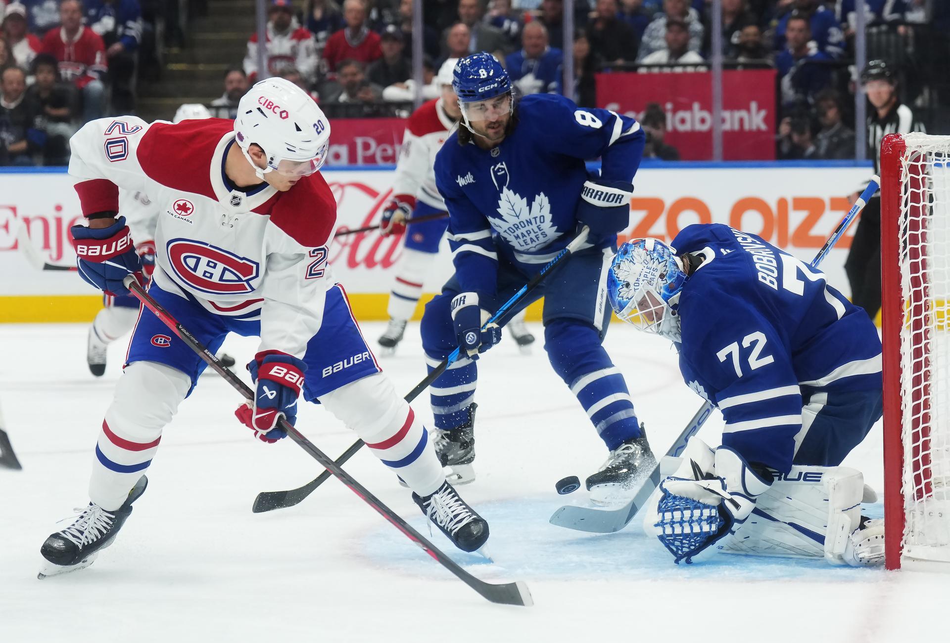 Juraj Slafkovský v zápase Toronto Maple Leafs - Montreal Canadiens, zdroj: SITA/AP