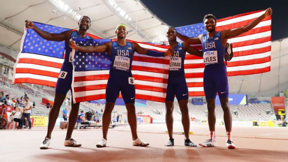 Американска доминация на 4 по 100 м при мъжете с второ време в историята