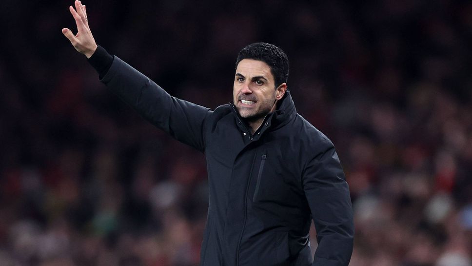 Мениджърът на лидера в Премиър лийгАрсенал Микел Артета говори пред