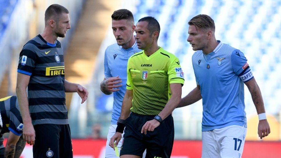 Лацио и Интер не се победиха в мач с три контузии и два червени картона (видео)