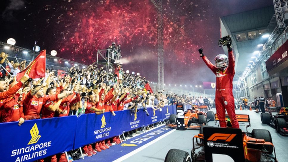 Фетел триумфира в Сингапур при първа двойна победа за Ферари