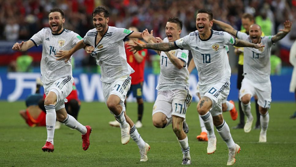 Бурна радост в съблекалнята на Русия след победата над Испания