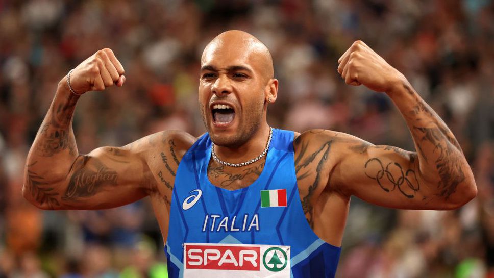 Марсел Джейкъбс загрява за Европейското със старт на 100 м в Рим през май