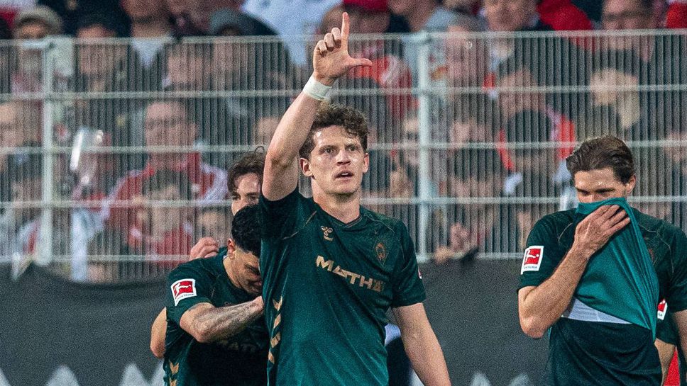 Червен картон вдигна Вердер за звучен обрат над Унион в Берлин и измъкване от опасната зона