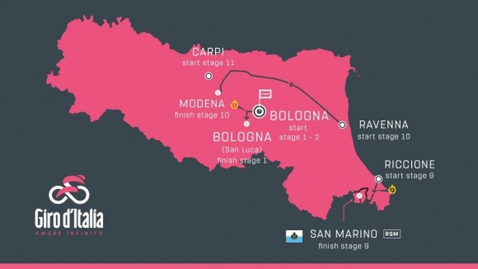 Джиро д'Италия 2019 започва от Болоня