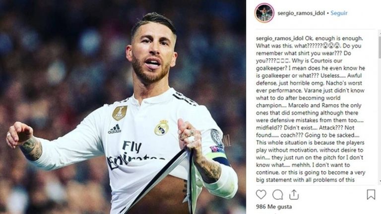 Рамос "хареса" публикация в Инстаграм, критикуваща съотборниците му в Реал