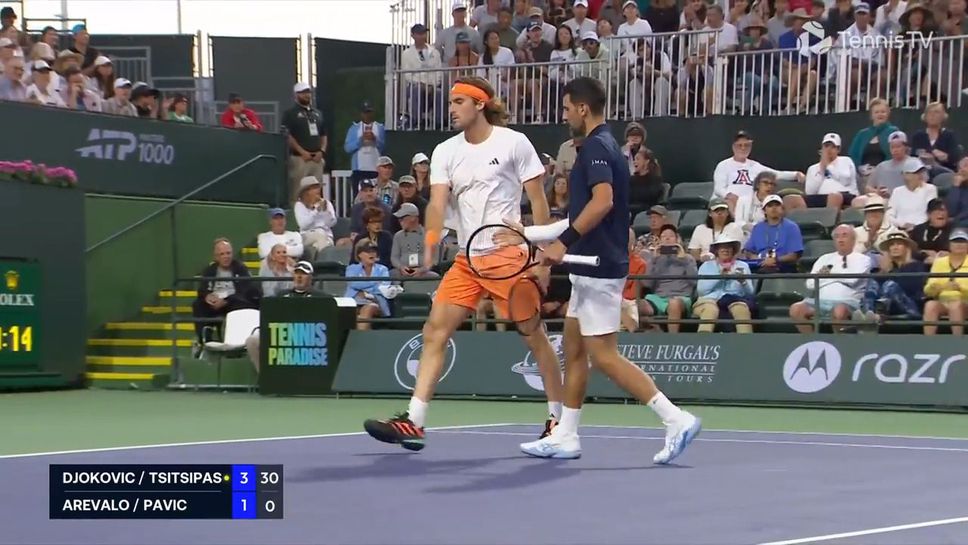 Джокович няма умора: С Циципас сформираха дует и прегазиха шампионите в Индиън Уелс