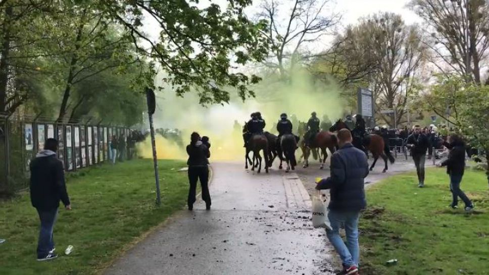 Феновете на Айнтрахт (Брауншвайг) в сблъсък с полицията преди мача с Хановер