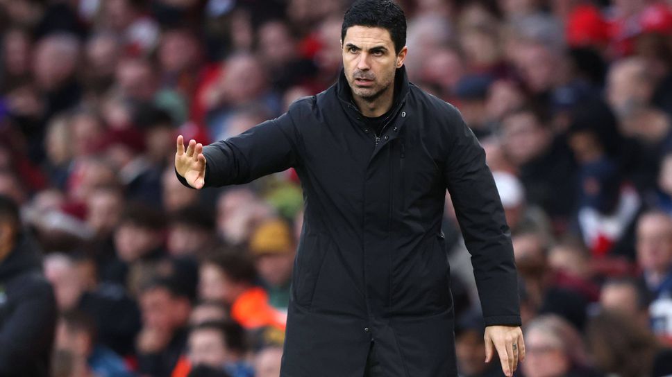 Мениджърът на лидера в Премиър лийгАрсенал Микел Артета говори пред