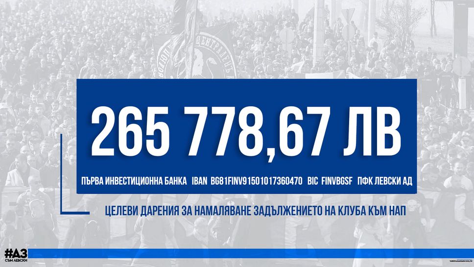 Левски намали дълга към НАП с над 265 000 лева