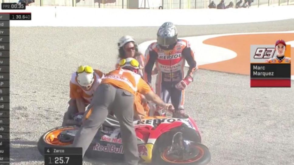 Лоренсо най-бърз във втората тренировка от MotoGP, Маркес падна (видео)