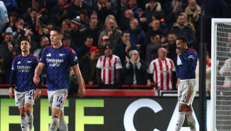 Арсенал се издъни срещу Брентфорд след слаба игра