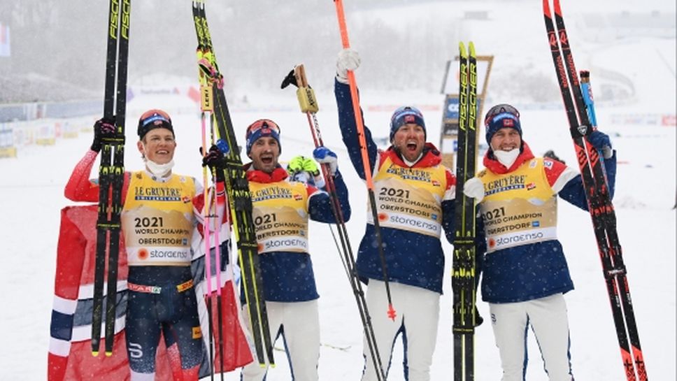 Норвегия с 11-та поредна титла в мъжката щафета на СП по ски-бягане