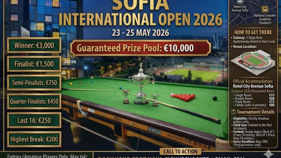 Българската снукър федерация с гордост обявява Sofia International Open който