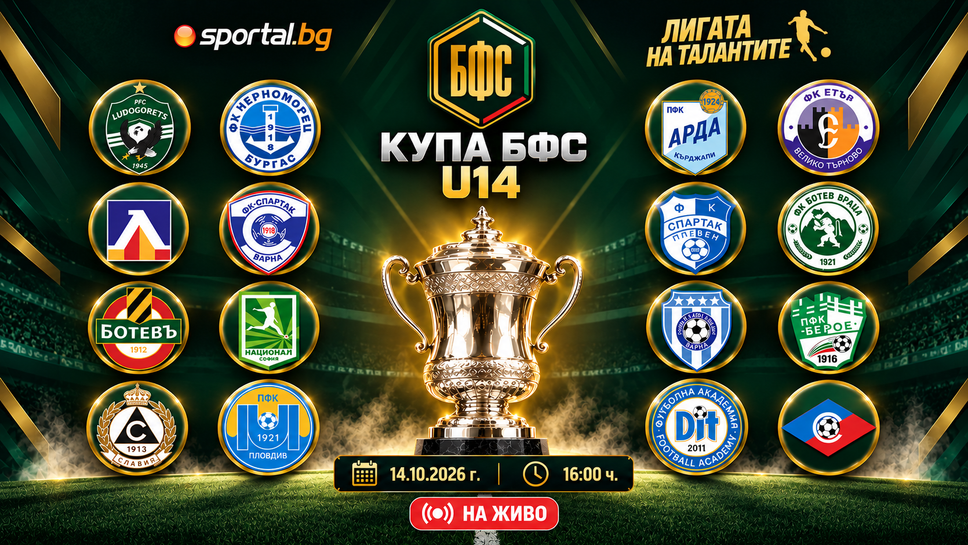 16 отбора, една купа! Гледайте на живо жребия за Купа БФС U14