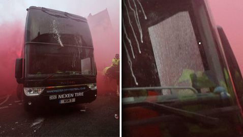 Феновете на Ливърпул атакуваха автобуса на Реал, има счупено стъкло