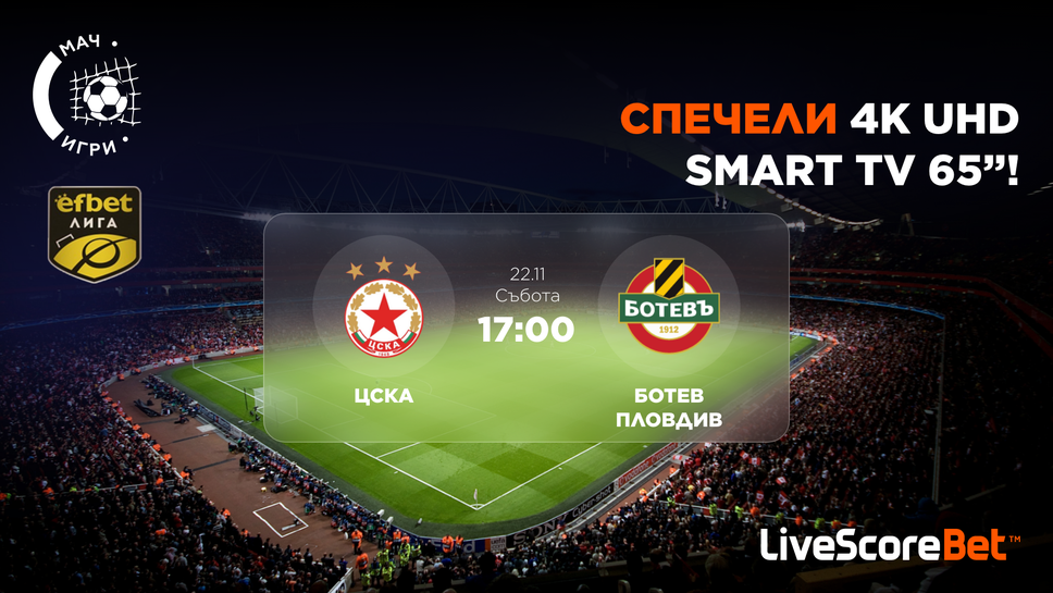 Включете се в играта за ЦСКА – Ботев (Пловдив) и може да спечелите 65-инчов 4K телевизор