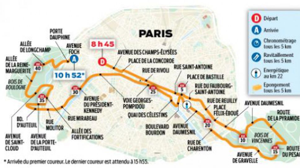 54 000 застават на старта на маратона в Париж