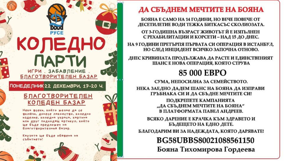 Спортният клуб по баскетбол СКБ Дунав Русе 2016 организира коледен