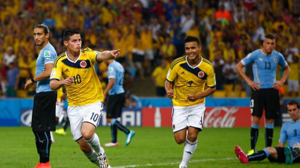 Хамес Родригес е играч на мача между Колумбия и Уругвай