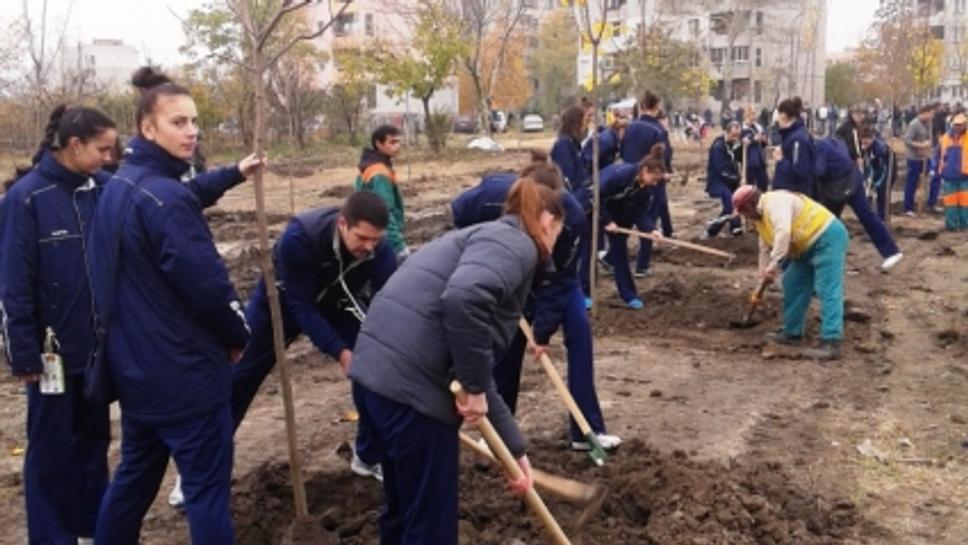 Волейболистките на Марица взеха участие в най-мащабното залесяване в район Тракия