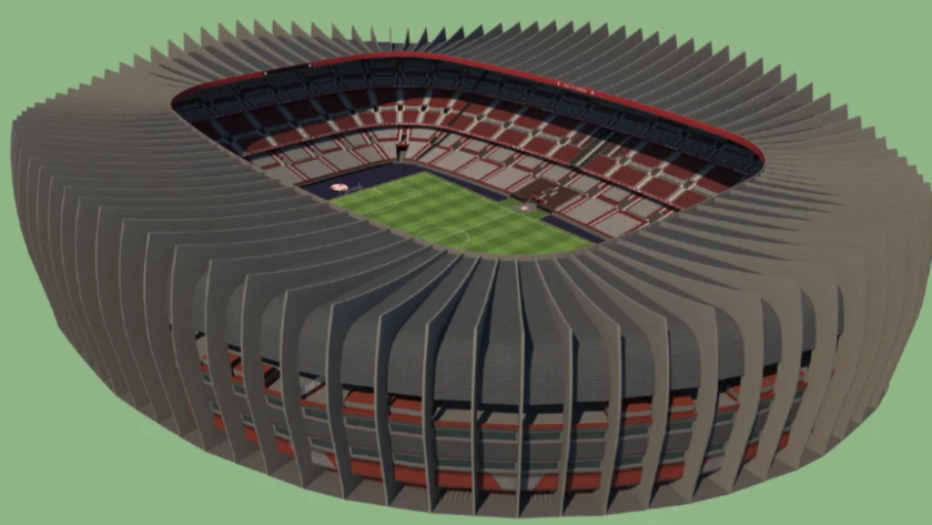 Стадионът от клипа на Диксън в безплатен сайт за проектиране - казва се "Кинг Палас Стейдиъм"
