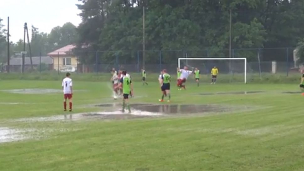 Голова радост предизвика гмурване в локва (видео)