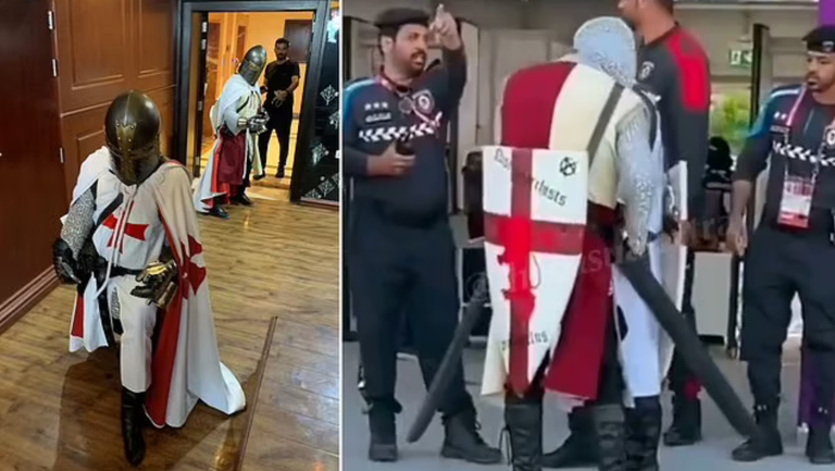 Феновете на Англия, които са облечени като рицари-кръстоносци, няма да