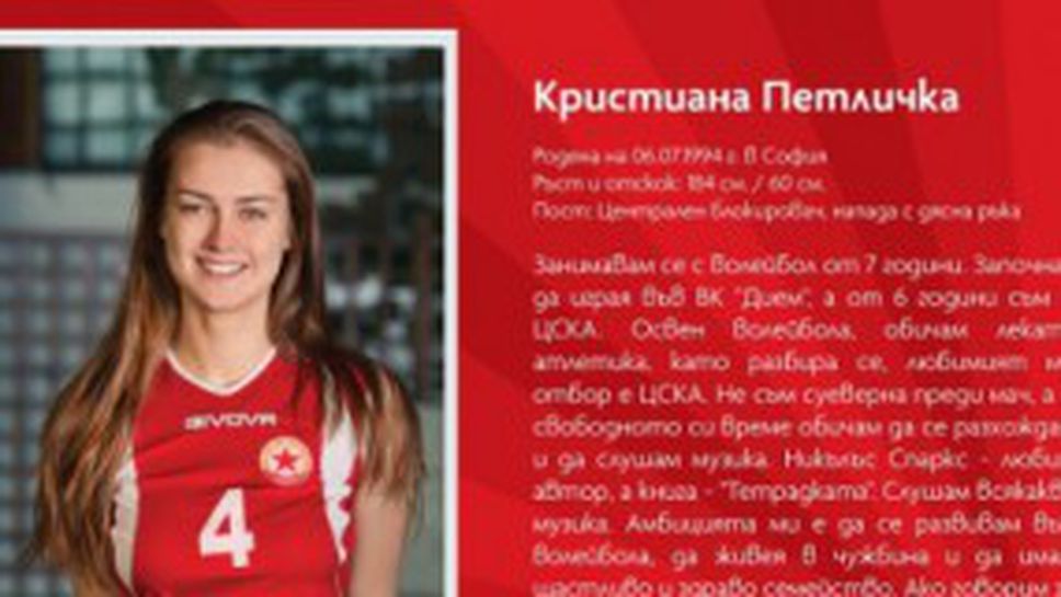 Волейболният ЦСКА представя Кристиана Петличка и Владимир Станков