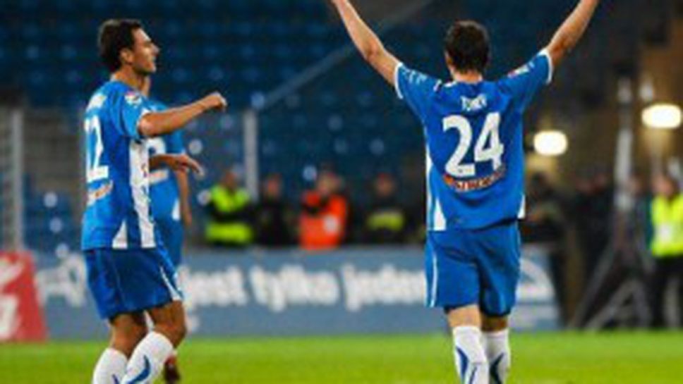 Сашо Тонев с асистенция за драматична победа на Лех