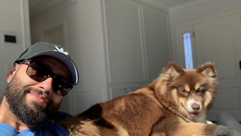 Русев се забавлява с кучето си