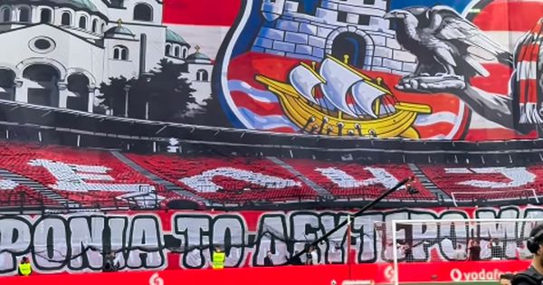Navijači Olimpijakosa spektakularnom koreografijom proslavili 40 godina bratstva sa Delijama: Hram Svetog Save, Marakana i Beograd... /VIDEO/