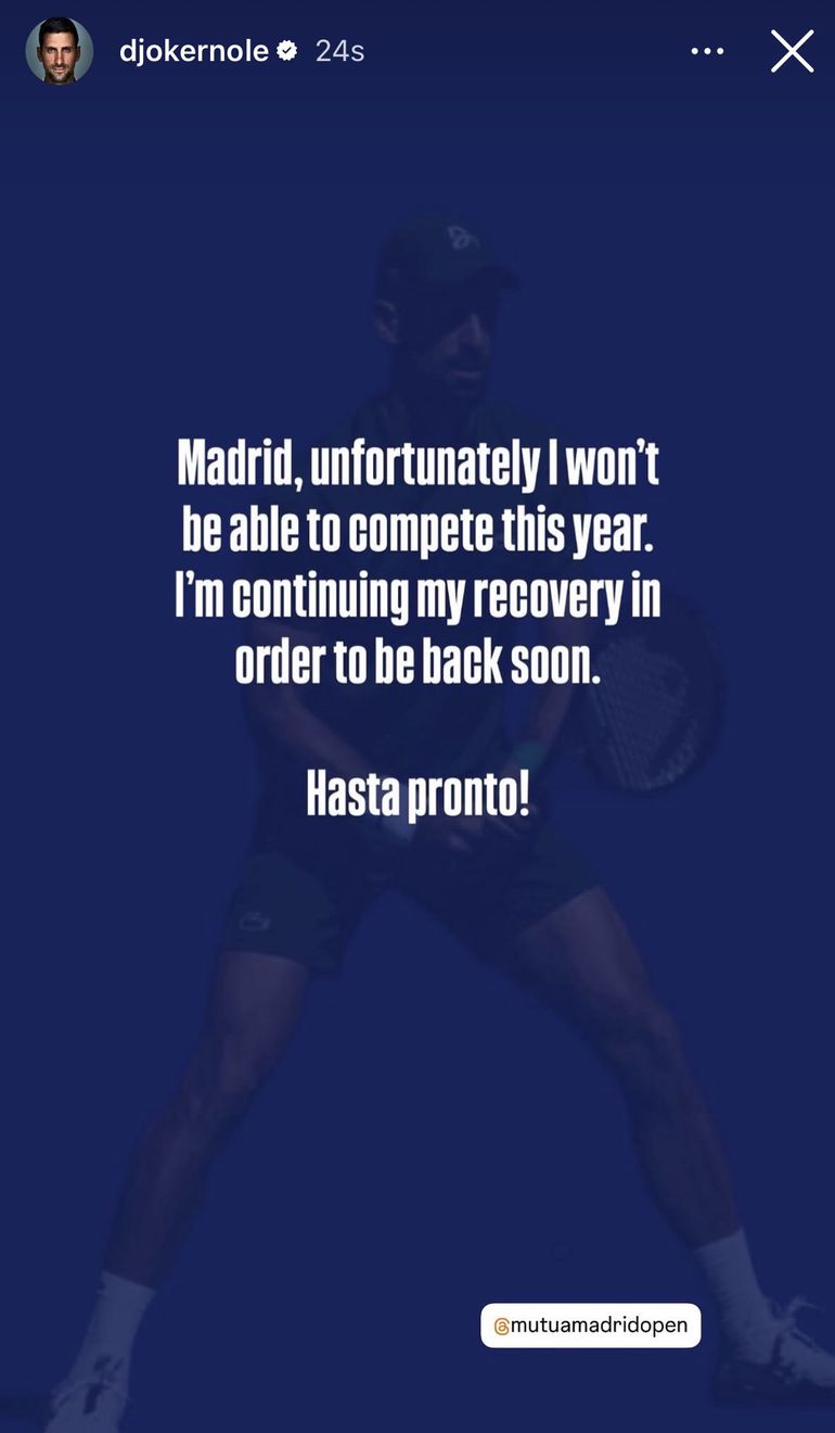 Objava Novaka Đokovića o odustajanju od Madrida (Foto: Screenshot / X)