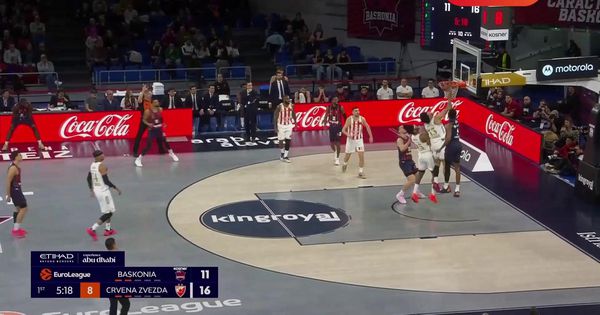 Ognjen Dobrić pleše po parketu, Zvezda trojkama već zatrpala koš Baskonije!