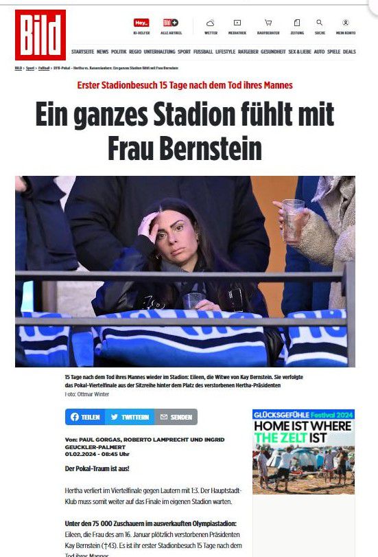 A Bild beszámolója Eileen látogatásáról: „Az egész stadion együttérzett Bernstein asszonnyal”