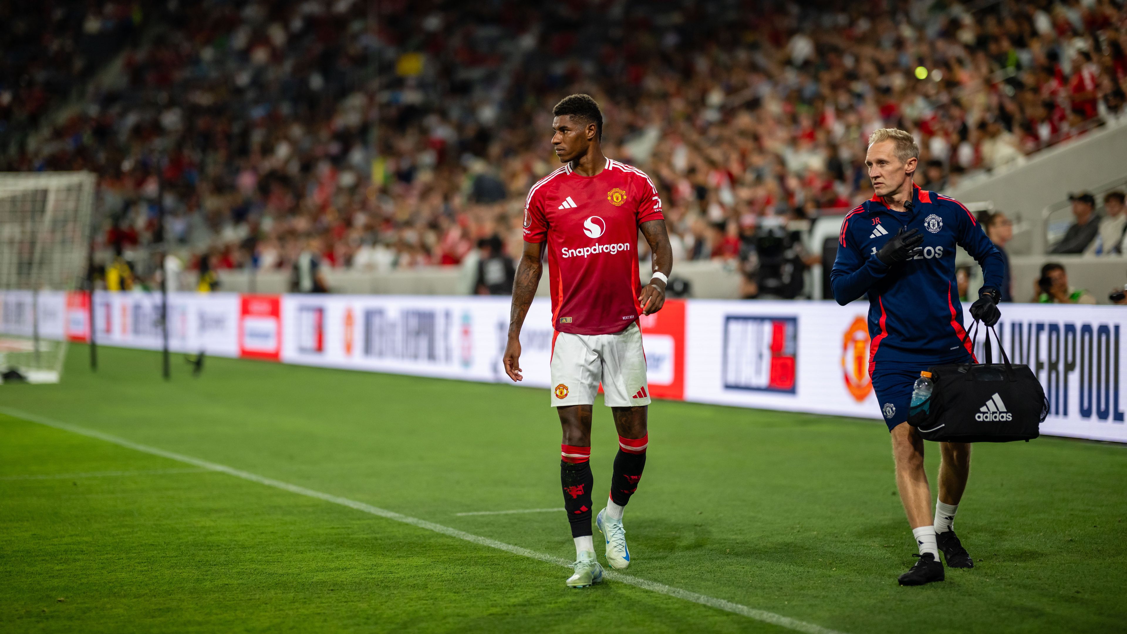 Marcus Rashford számára idő előtt ért véget a United legutóbbi tesztmérkőzése. (Fotó: Getty Images)