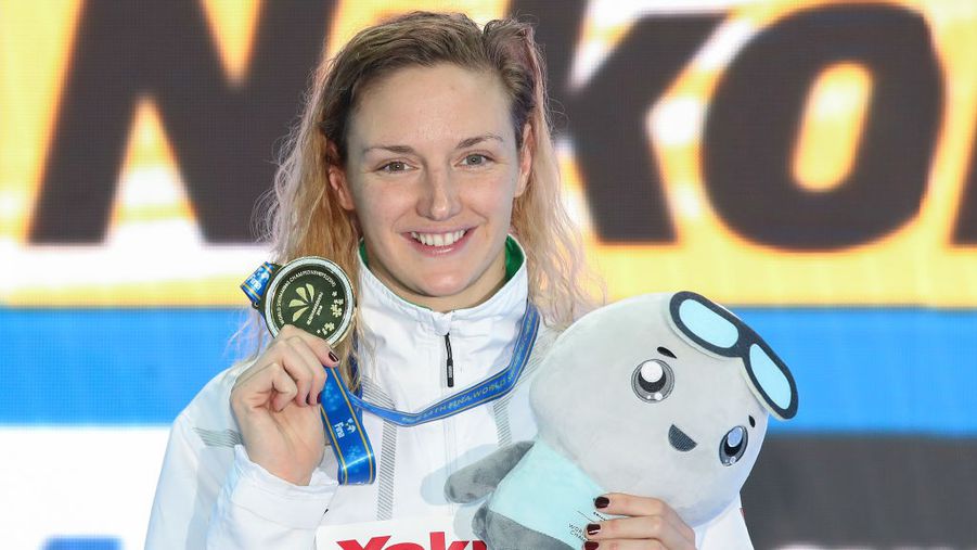 2018-ban egy világbajnoki arannyal boldogan mosolyogva. Ilyen magasra talán már nem juthat Katinka, de úgy érzi, van még benne erő a folytatáshoz (Fotó: Getty Images)