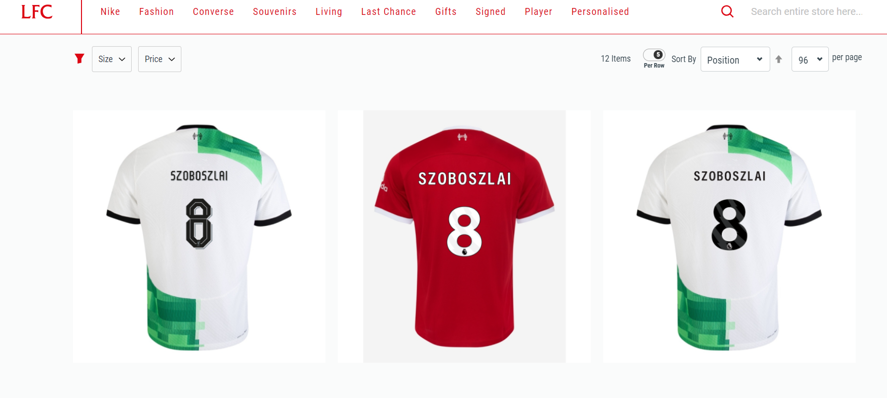 Már kapható a Szoboszlai nevével ellátott mez (Fotó: store.liverpoolfc.com)